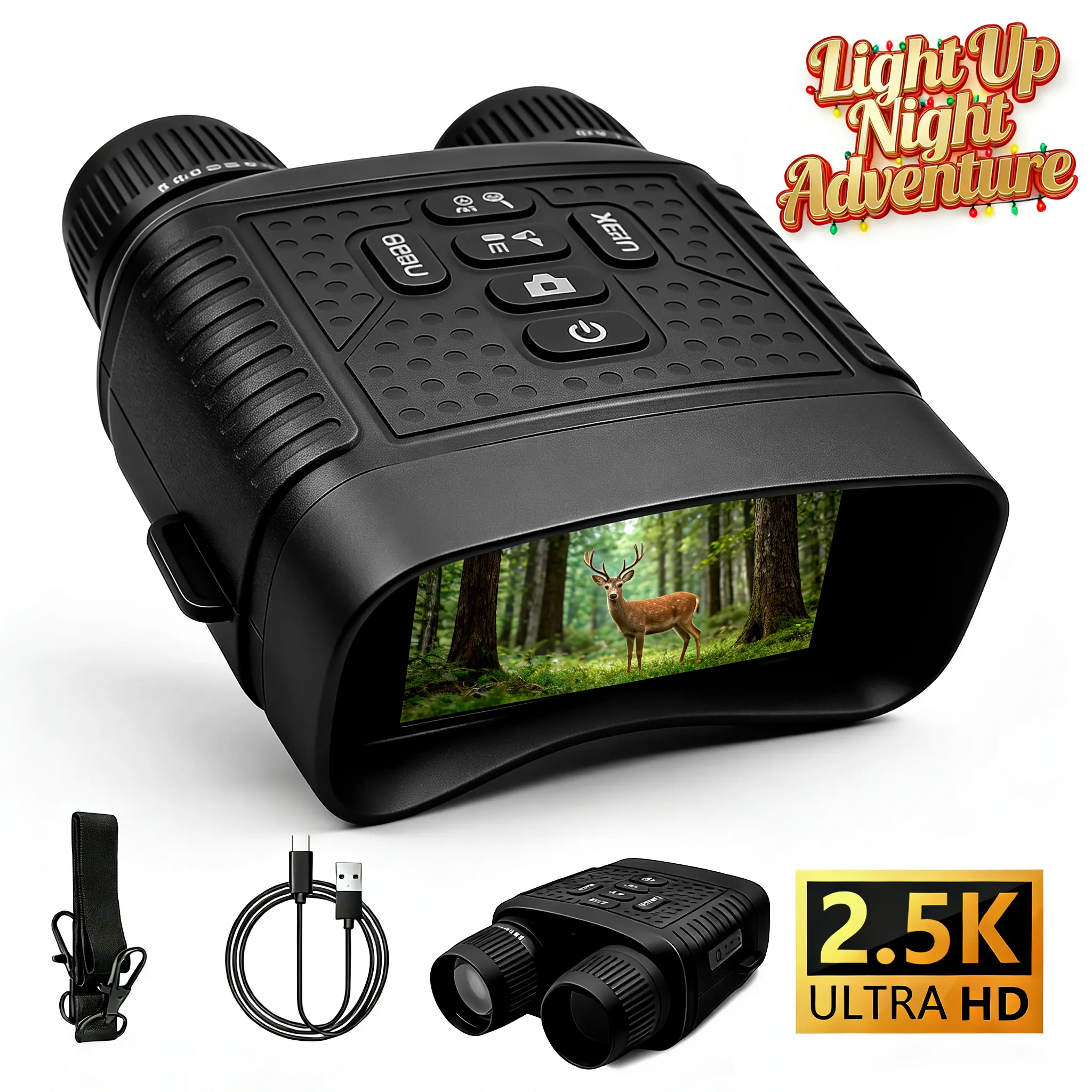 Night Vision Binoculars with Night Vision Technology - 2000 mAh Battery, 7 Levels Infrared, 6X Digital Zoom, Camping Accessories, Gifts for Him (Wildlife Observation, Hunting), Birthday Gift, Father's Day Gift