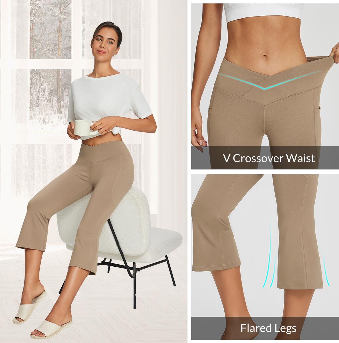 baleaf 21‘’ Yoga Pants Women Flare Capri Leggings with Pockets Bootcut Casual Cotton Work Cool Summer Lounge Wear Work Pants