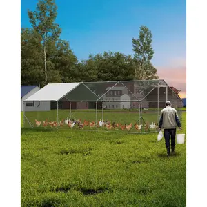 Large Metal Chicken Coop, Chicken Run for 20/30 Chickens, Outdoor Walk in Poultry Cage with Anti-UV Cover and Waterproof, 19.68 x 9.84 x 6.56 ft