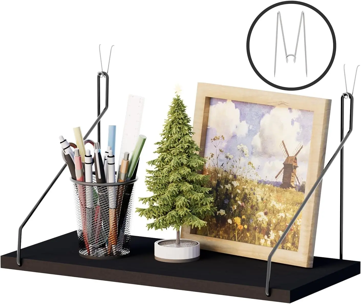 Cubicle Shelf with Hooks 11.8" Office Cubicle Accessories, Floating Wall Shelf for Decor, Hanging Organizer for Cubicle Wall Storage & Office Decor Black