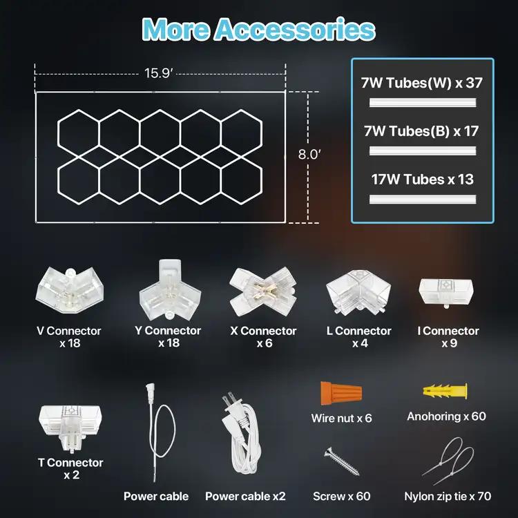 HYPERLITE Color Glow, Garage Lights, Honeycomb Design, Rectangle Frame Modular Lighting, LED Ceiling Light, 568W-624W 56800LM-62400LM, 6500K Bright White, for Garages, Workshops, Gyms, Studios,  Barber Shops, Decorative Spaces，Jumpstart newyear