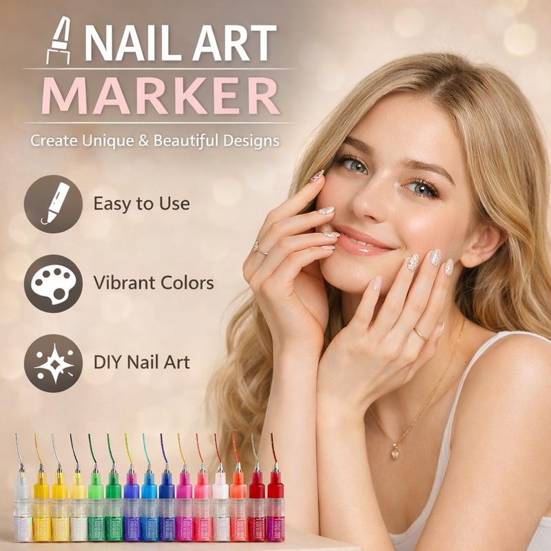 12-Color Nail Art Doodle Pens Set, Quick-Dry Water-Based Acrylic Markers for DIY Manicure, 3D Dot & Stitch Embroidery Nail Painting, Home & Salon