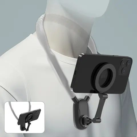 Magnetic Mobile Phone Neck Mount - Silicone-Steel Metal Hands-Free Holder with Plug, Landscape-Ready POV/Vlog Chest Strap for iPhone 17/16/15/14, Cellphone Accessories for Android Smartphones,techvibes