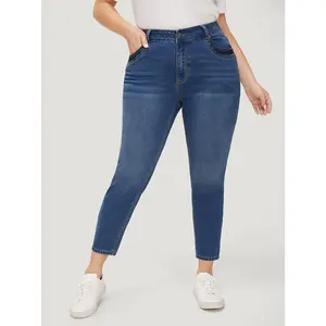 BLOOMCHIC Plus Size Very Stretchy High Rise Medium Wash Patched Patchwork Jeans [M-6X] 2026 Summer Vibes