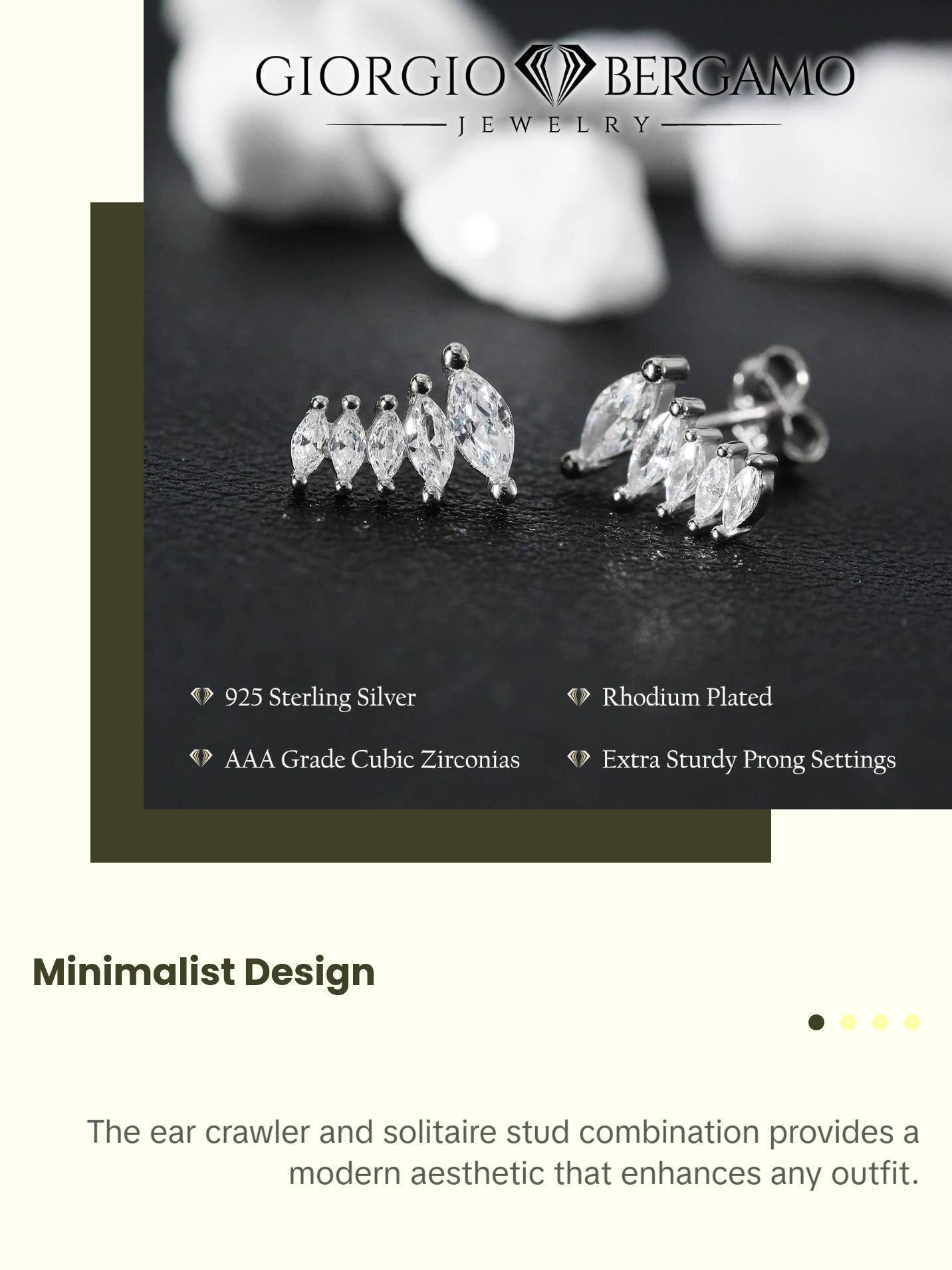 925 Sterling Silver CZ Ear Crawler & Solitaire Stud Earring Set