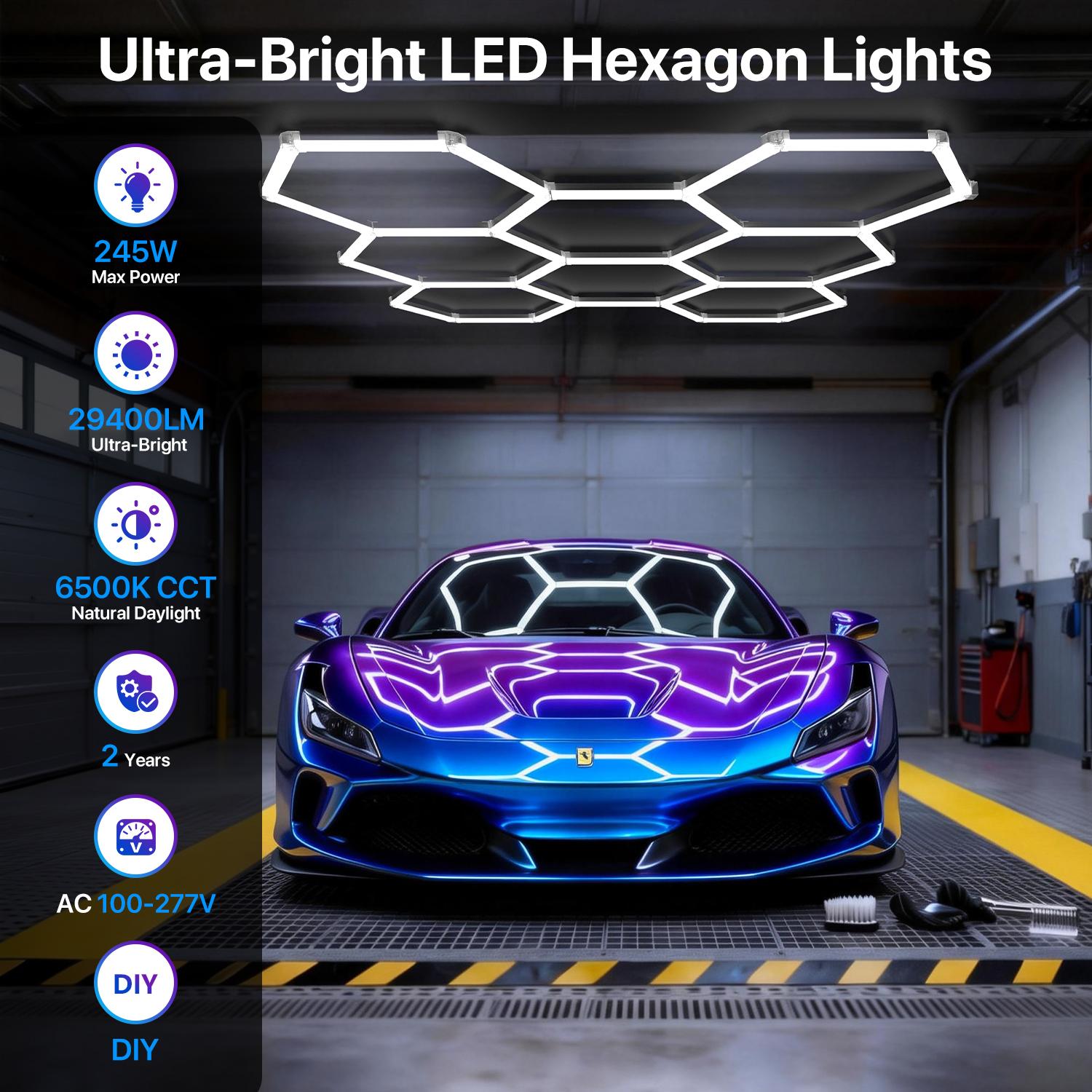 IPACKORIN Hexagonal Ceiling Light, Honeycomb Ceiling Light,Ultra Bright Honeycomb Lights, Hexagonal Garage Lights for Shops Supermarkets Shopping Malls Car Shows Basements Gymnasiums,  stockup mothersday