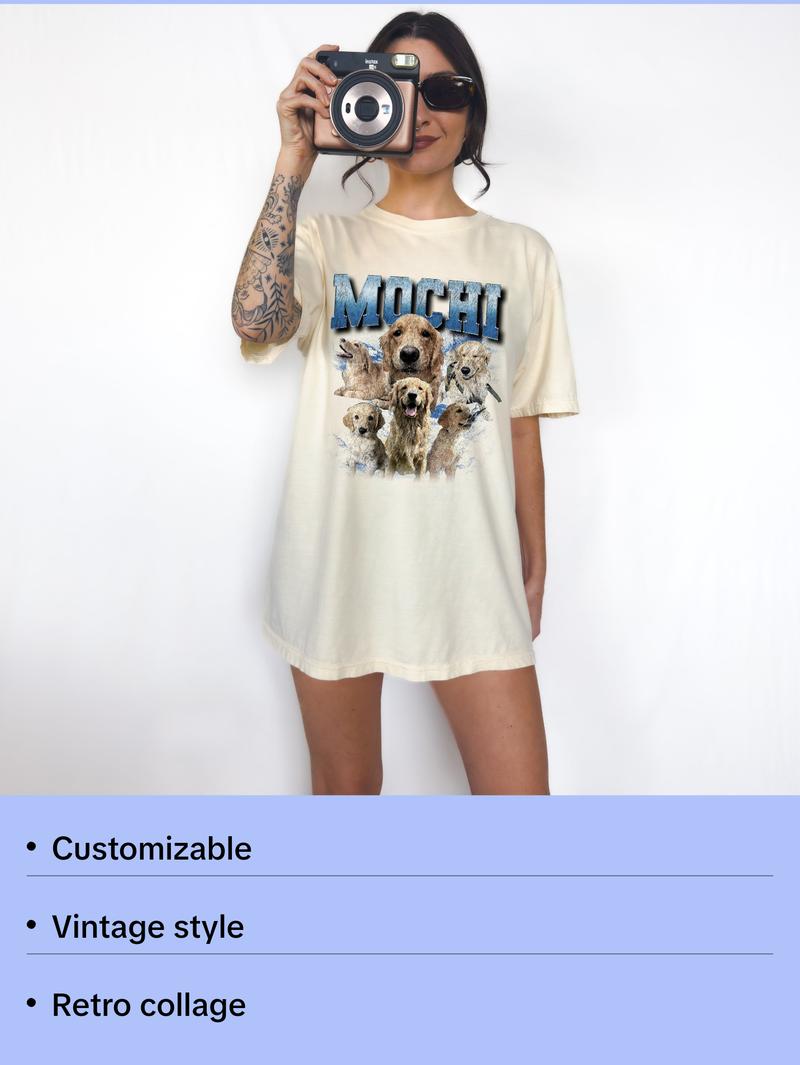 Custom Vintage Washed Dog Shirt, Retro Collage Shirt, Custom Pet Shirt, Retro 90's Custom Shirt,