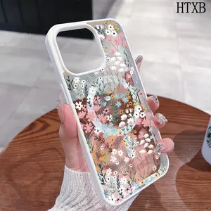 Colorful Small Florals MagSafe Magnetic Phone Case for iPhone 17/Air/16/15/14/13/12 Pro/11/XS Plus Max/S22/S23/S24/S26 Pink TPE Hard Case Rainbow Stripe Design