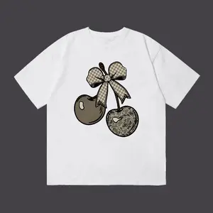 Checkered Camo Cherries T-shirt, Trendy Women's Tee