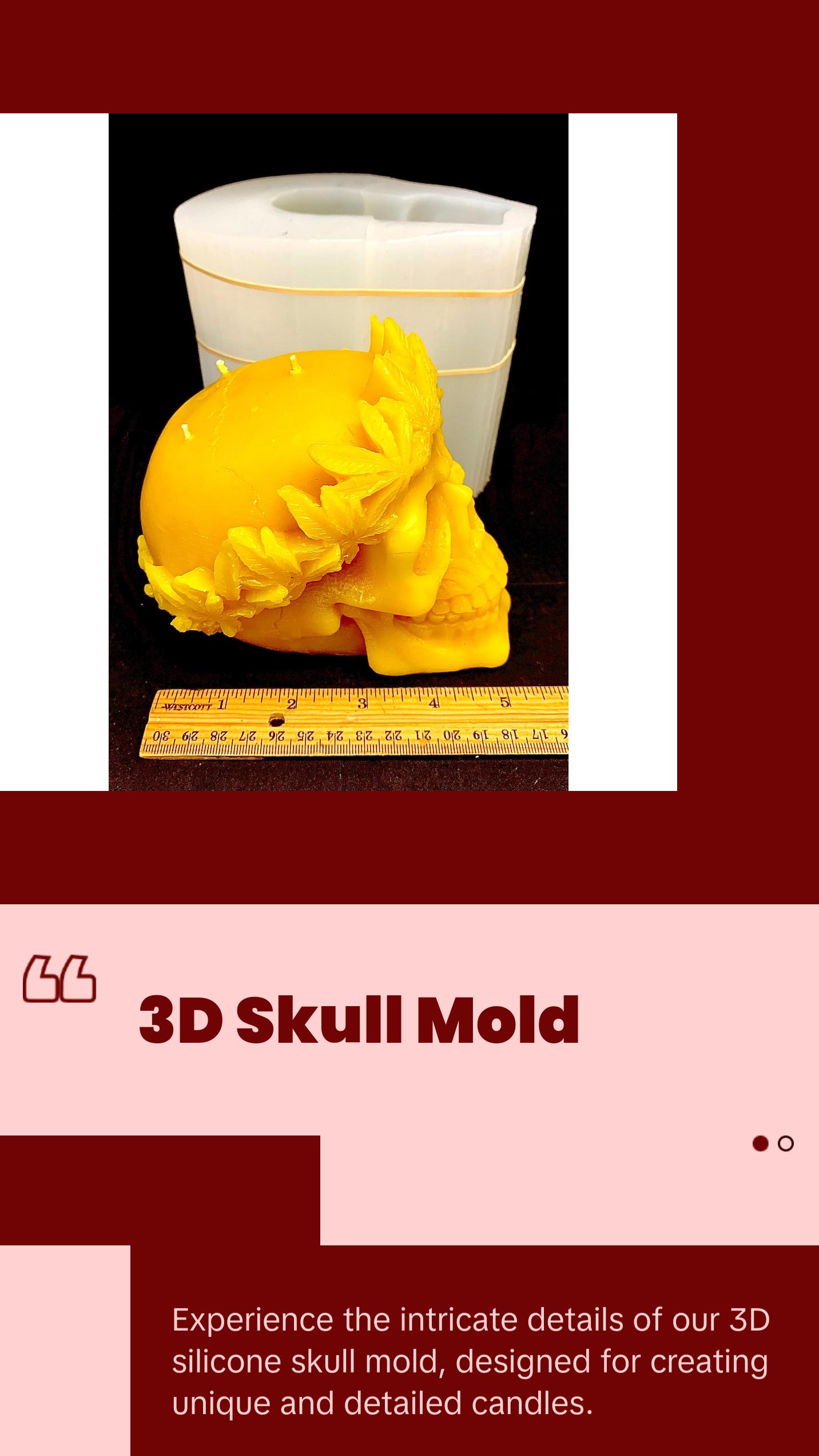 3D Silicone skull Mold - skull candle soap resin mold - skull with marijuana leaf - halloween mold