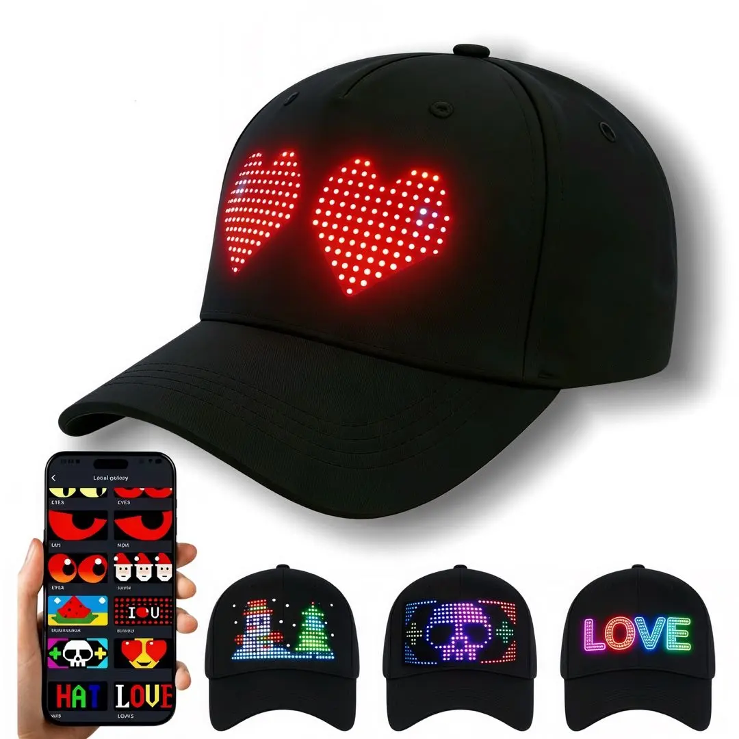 SCITOO Customizable Flexible LED Light Baseball Cap - Bluetooth App Sync, 16×32 Full-Color Display, Cotton Base, Equalizer Glow, Unisex Fashion Accessory for Parties, Gifts