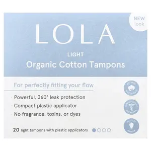 Lola Organic Cotton Tampons with Plastic Applicators, Light, 20 Tampons