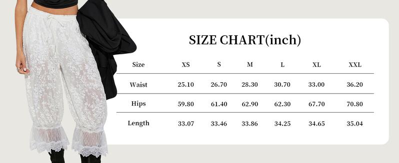 WoodBerry Women's Lace Trim Bloomers Trousers Lightweight Sheer Floral Burnout Casual Lantern Pants Y2k Elastic Waist with Lining to Prevent Exposure
