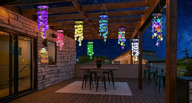 Solar-powered outdoor Christmas wind chime lights (colorful) – an ideal holiday gift, shell design, perfect for mom, grandma, and girls; waterproof outdoor decorative pendant lights, suitable for party decorations, gardens, porches, and patios.