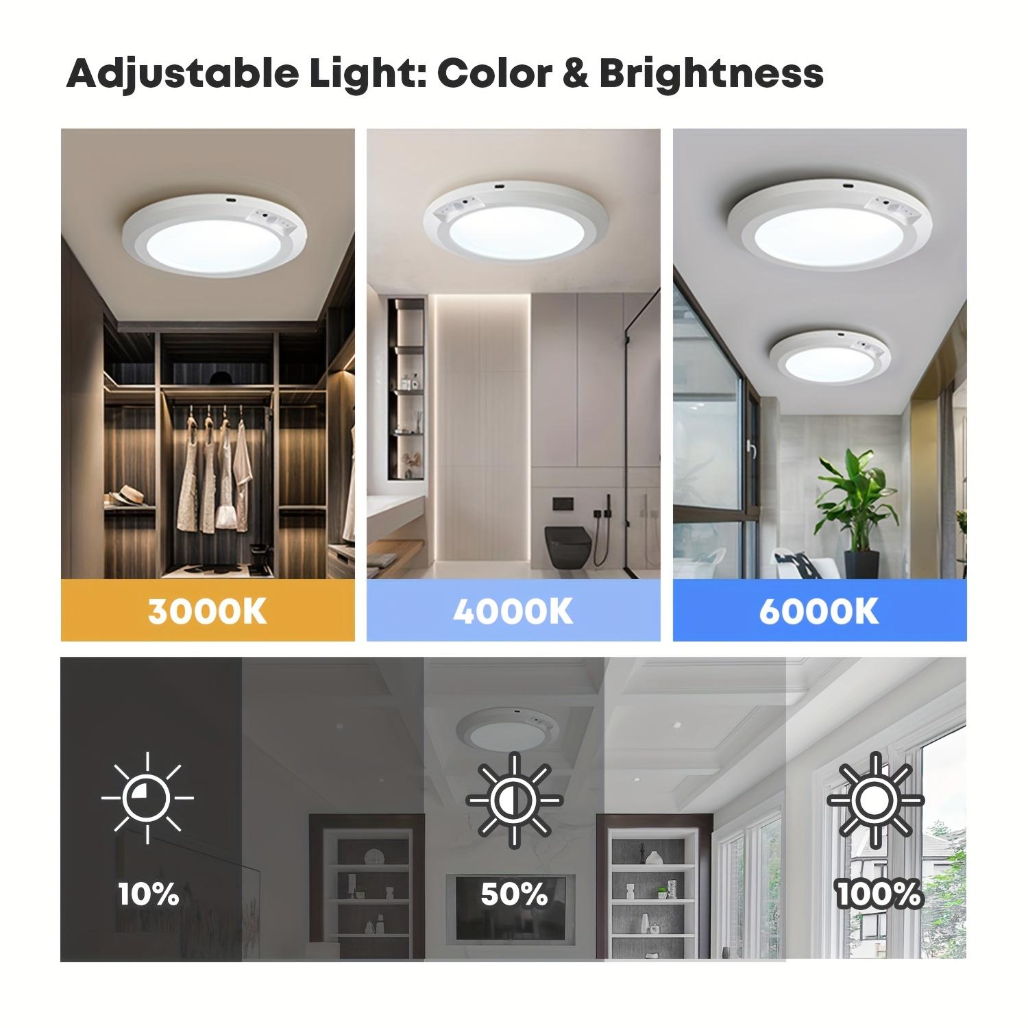 2PCS Rechargeable Motion Sensor Ceiling Light with Remote Control 3 Color Temperatures Magnetic Mount Battery Operated for Bedroom Closet Shower Stairs hallway porch patio ect Modern lighting lamp