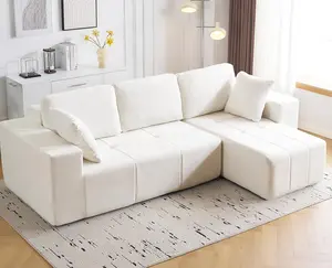 Cloud Modular Sectional Couch Chenille Boneless Sofa with Deep Seat Upholstered L Shape No Assembly Required Beige Right Facing Chaise for Living Room
