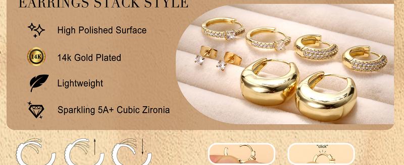 ORAZIO 14K Gold Plated Hypoallergenic Chunky Huggie Hoop Earrings for Women Non Tarnish Stainless Steel Cartilage Jewelry Trendy Stackable Earring Set