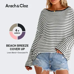 Arach&Cloz Women's Oversized Linen Blend Beach VacationCover Up Summer Casual Off Shoulder Tops 2026