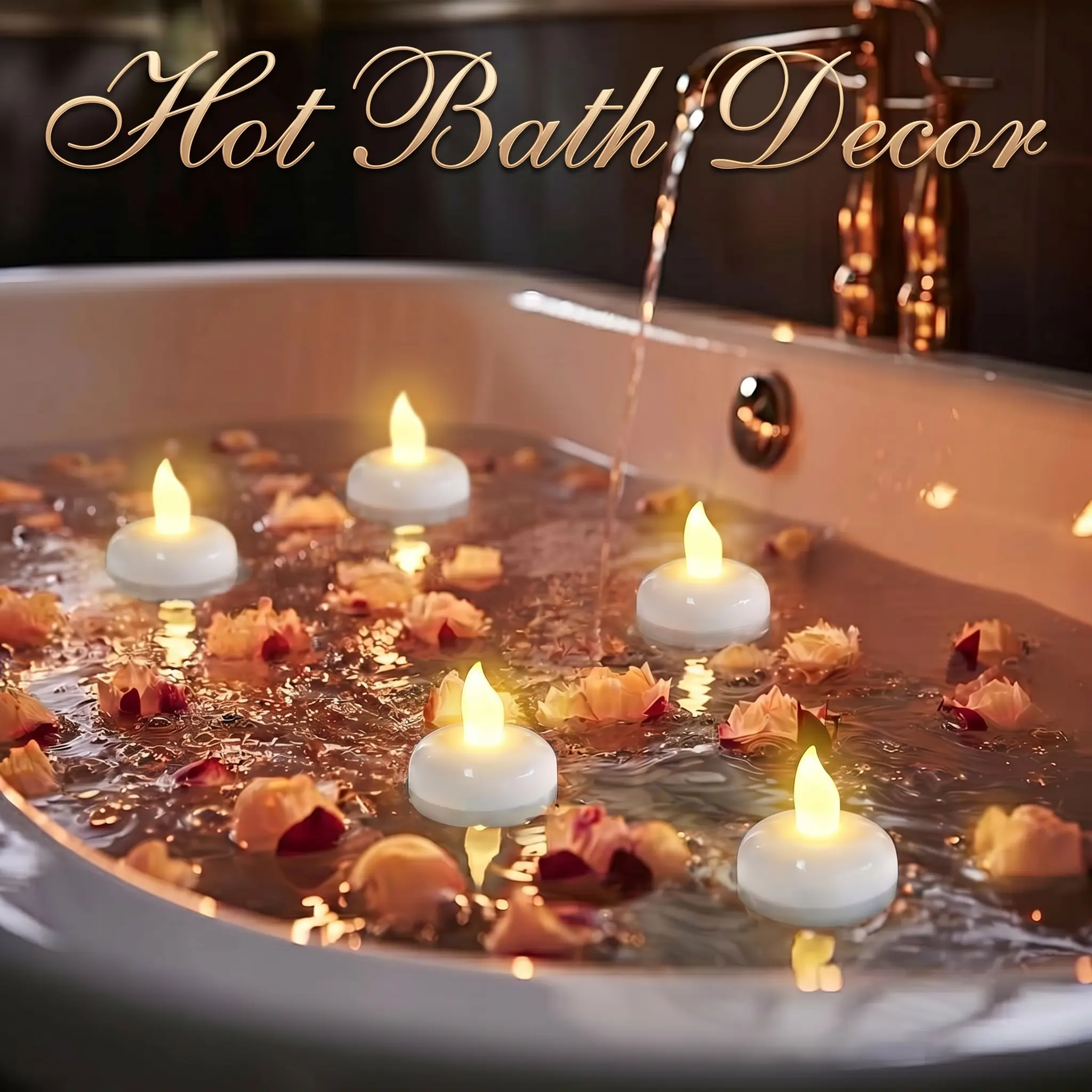 24-Pack Round Indoor Flameless Floating LED Candles - 200-Hour Warm White Flickering Tealights, Romantic Home Decoration Lamp for Indoor Lighting, Wedding Centerpieces