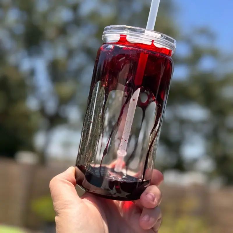 16oz Transparent Acrylic Blood Drip Cup with Lid, Portable Kitchenware Drinkware, Hand Wash Only, Ideal for Sipping on the Go