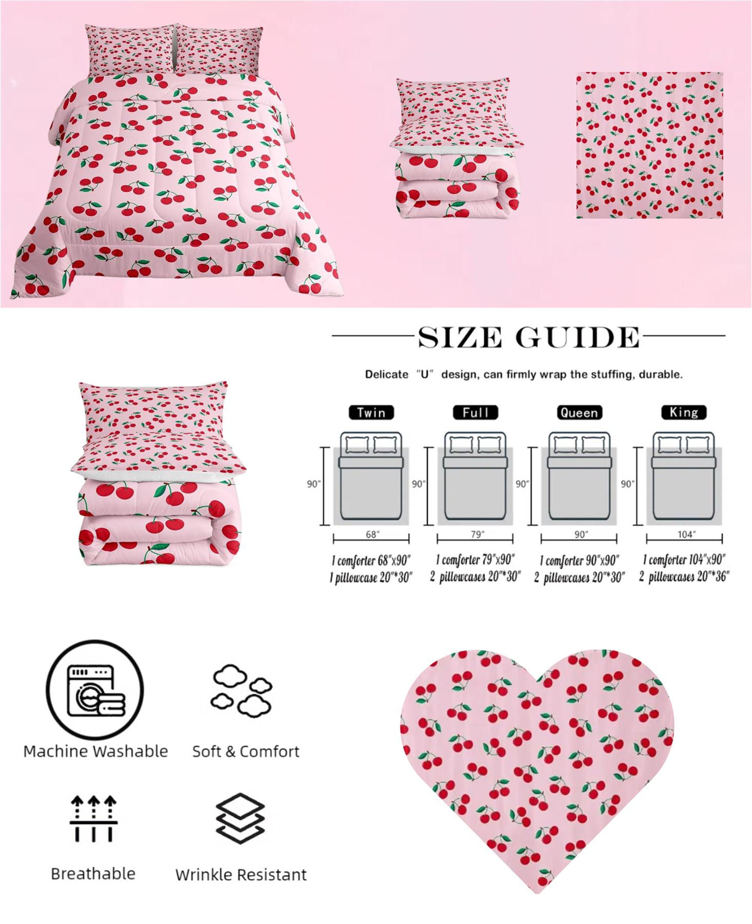 Cherry-Themed Luxury Bedding Set - Pink Designer Microfiber Comforter, Cute Fruit Duvet, Bedroom Quilt, Summer Decor Bedspread Cherry-Themed Luxury Bedding Set - Pink Designer Microfiber Comforter, Cute Fruit Duvet, Bedroom Quilt, Summer Decor Bedspread