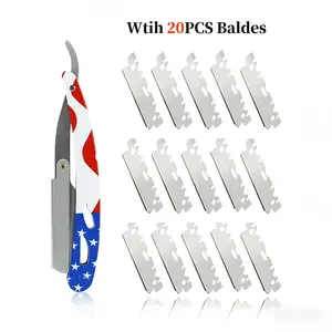 Men's Professional Straight Razor Set-Barber with 20 Blades,for Precision Beard Shaping,Mustache Grooming&Perfect Shaves Professional Barber Razor easy replacement anti-slip design manual shaving edge Folding Facial Razor safety Stainless classic kit