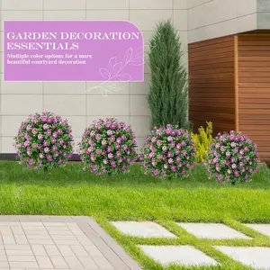 Artificial Topiary Bushes for Outdoors with Spike, Boxwood Ball Fake Shrubs UV Resistant Faux Plants for Indoor Outdoor Fall Thanksgiving Halloween Decor (Sunflower Boxwood Purple -2 Packs)