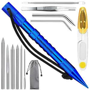 12 Piece Paracord Fid Set - Stainless Steel Knotter Tools, Marlinspike Set, Lacing Needles, Smoothing Tool for Leather or Paracord Work (Dark Blue)