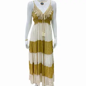 Avery Sleevless Boho Dress with Embroidered Detail, V Neck, and Padded Straps