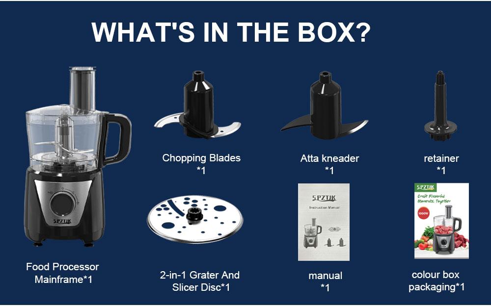 SPZTUK 4-in-1 Smart Food Processor & Vegetable Chopper Multi-Functional for Cheese Grating Ice Crushing Chopping Shredding Slicing Mixing & Doughing Compact Design User-friendly