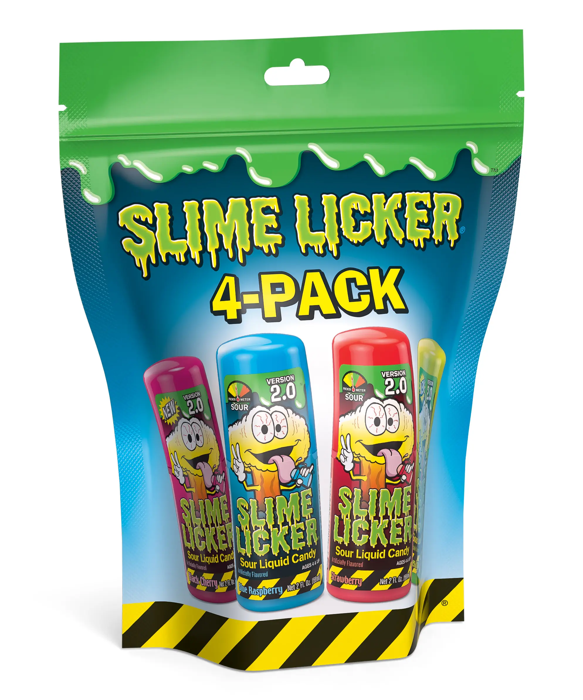 Toxic Waste Slime Licker 2.0 Extreme Sour Fruity Candies, 4-Pack Viral Snack with Cherry & Strawberry Flavors