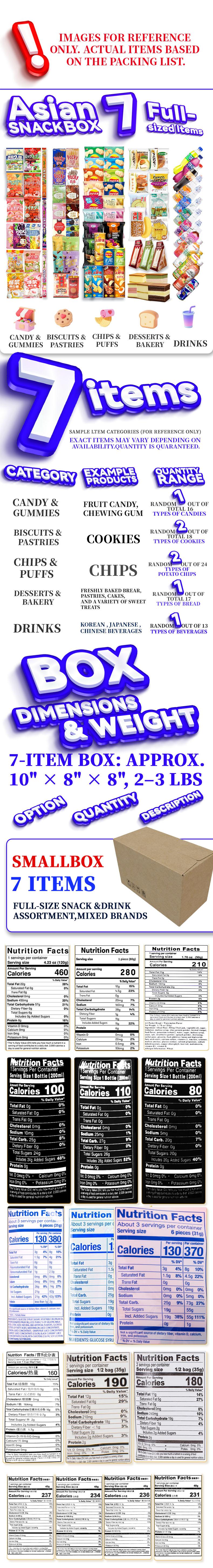 Asian Snack Box - 7 Full-sized Japanese Korean Chinese Snacks & Drinks Dessert Candy - Fruit Multipack Healthy Snacks