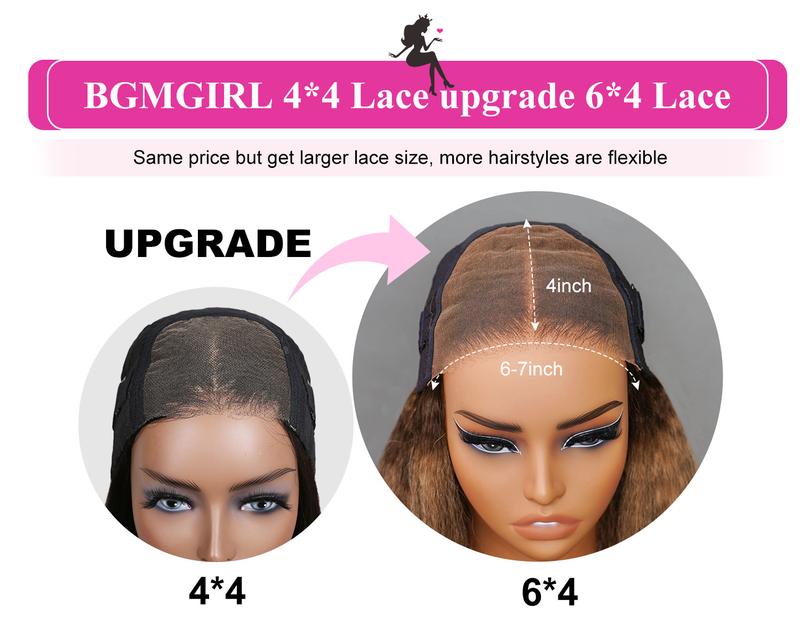 BGMgirl Highlight Brown Kinky Straight 6*4 Wear Go Glueless Pre Plucked Pre Cut Lace Closure Colored Wig Human Hair Wig eve valentines day gift