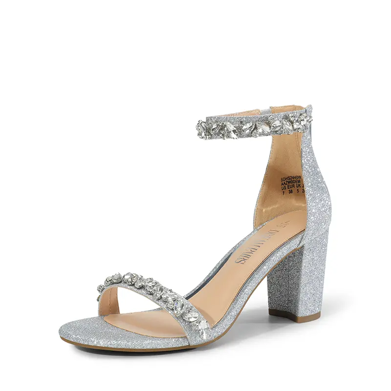 Dream Pairs Women's Glitter Ankle Strap Sandals, Elegant 3-Inch Chunky Heel Rhinestone Comfortable Heels with Vegan Leather Insole for Parties, Footwear, Heels For Women