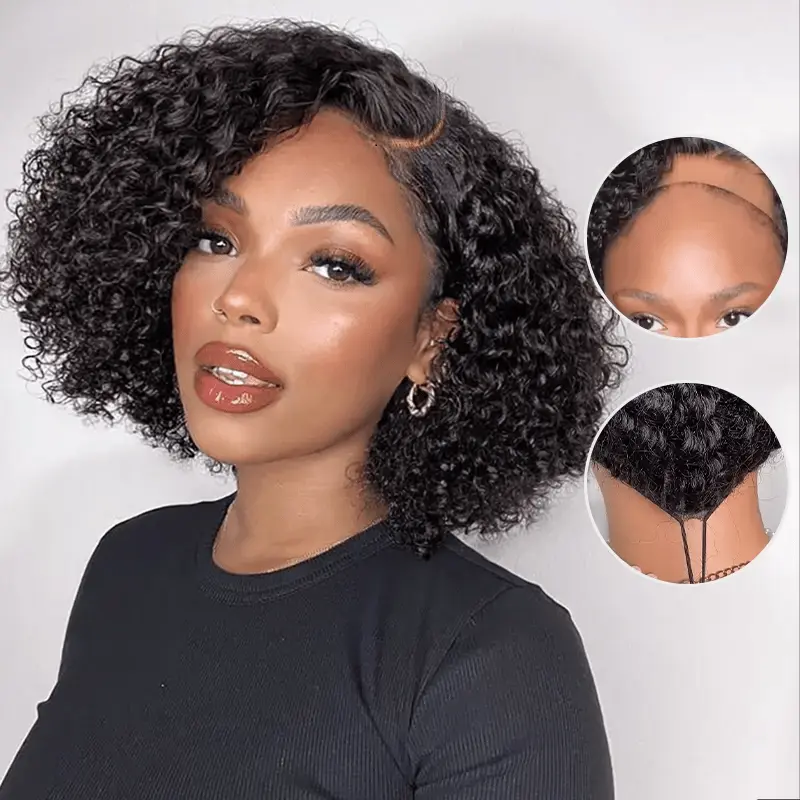 Trendy Short Cut Curly Knotless 4x4 Lace Glueless Side Part Pre-Styled Wig Trendy Short Cut Curly Knotless 4x4 Lace Glueless Side Part Pre-Styled Wig