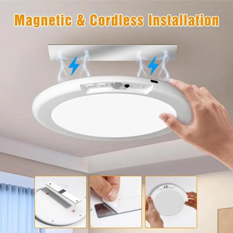 【1/2/3 PACK Rechargeable Motion Sensor Ceiling Light with 3 Lighting Options】USB Charging, Magnetic Installation, Dimmable LED Overhead Light, Plug-Free Remote Control Lighting for Closet, Pantry, Hallway, Shower, Garage night light