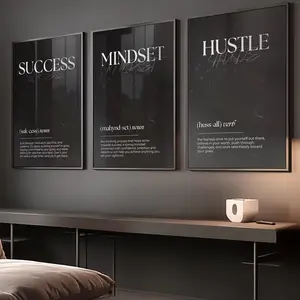 Set of 3 Motivational Wall Definition Art Prints for Men – Masculine Gym Decor, Office Prints,Black Poster Prints,Inspirational Wall Art