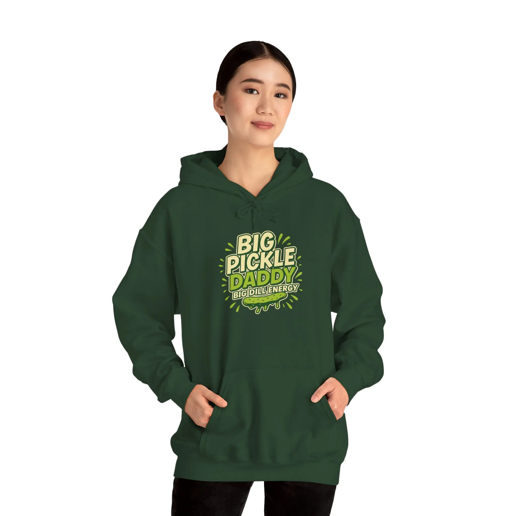 Pickle Daddy Hoodie Dill Pickle Sweatshirt Funny Food Gift Big Pickle Logo Unisex Pullover Cool Dad Present 50% Cotton 50% Polyester Blend Adjustable Hood Drawstring Kangaroo Pocket Womenswear Casual Long Sleeve Sport Grey Winter Top