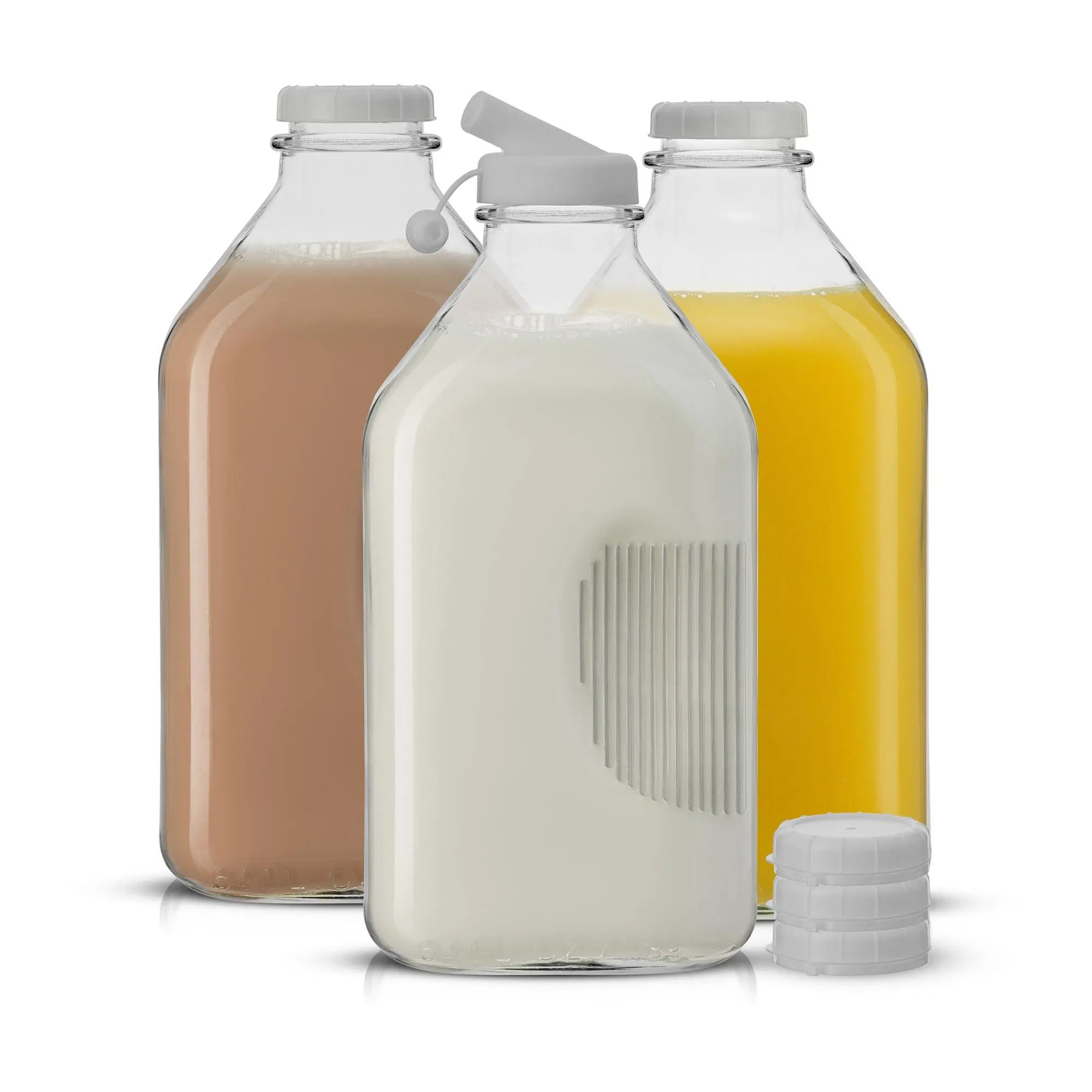 JoyJolt Glass Milk Bottle with Lid & Pourer - 6 4 oz - Set of