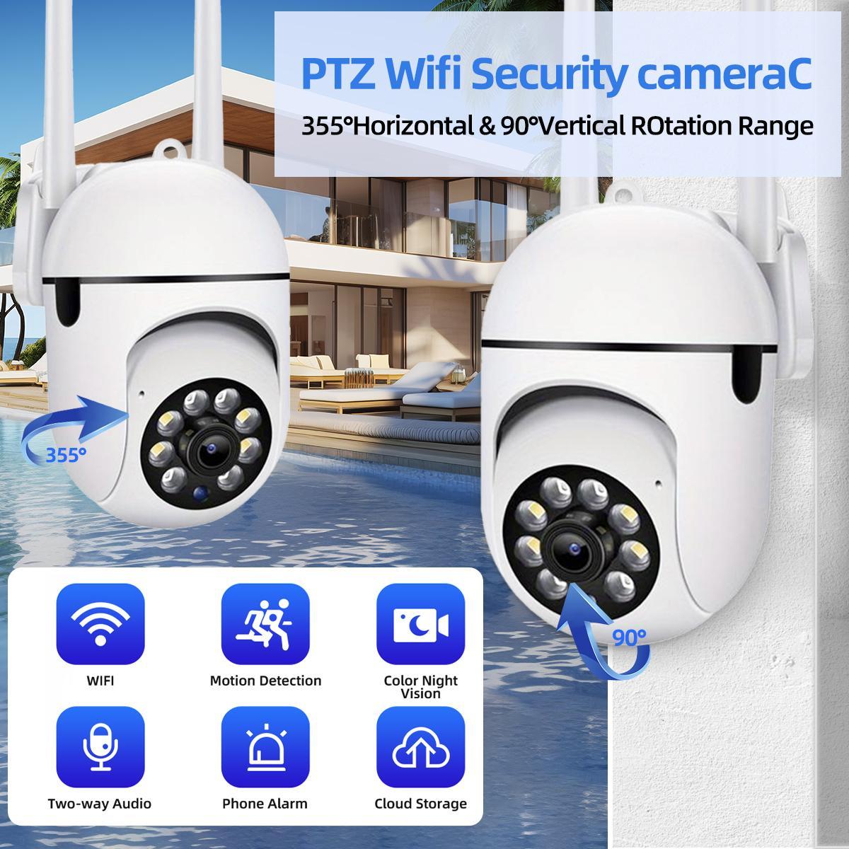 【JOOAN 2.4G WiFi 1080P FHD Home Smart Security Camera】BT/WiFi Connection, USB Cable Included, Plug-in Power Required (Not Included), Color Night Vision, Motion Detection, 360° PTZ Panorama, Two-Way Audio, Siren Alarm, SD/Cloud Storage (Optional)