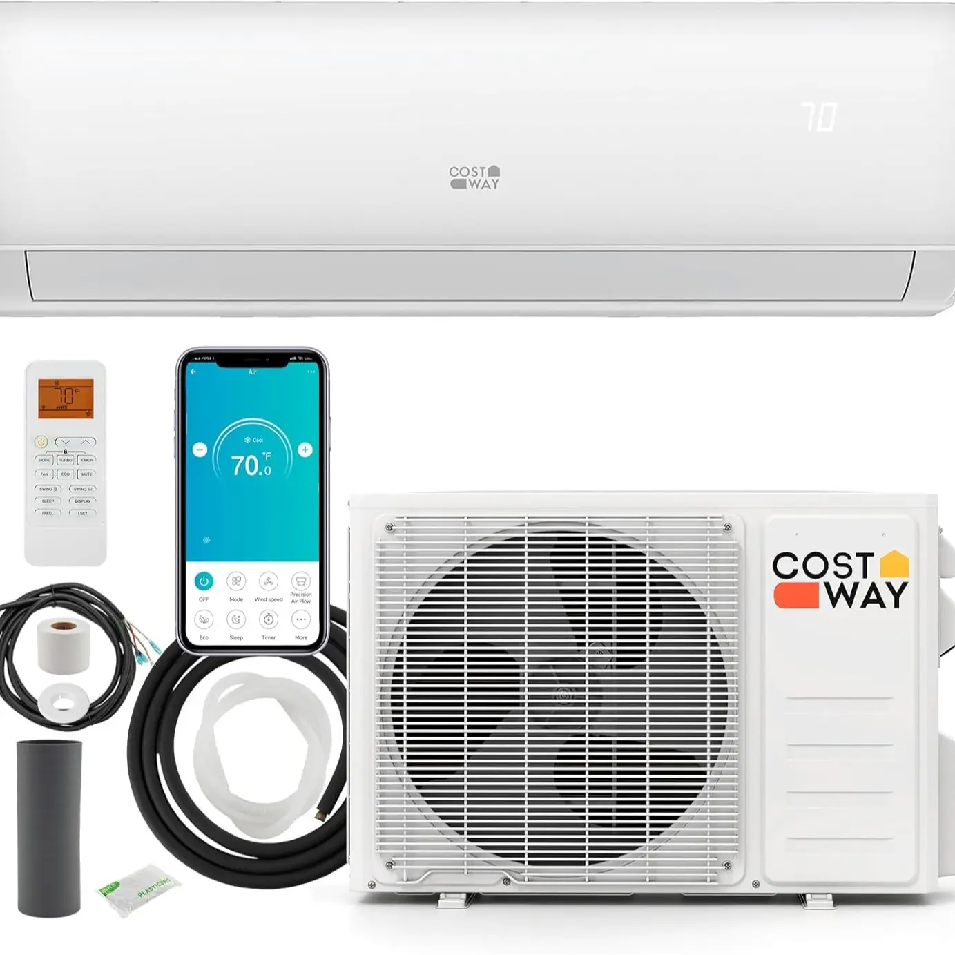 COSTWAY Split Air Conditioner& Heater, 9000-24000BTU Wifi Enabled Inverter Air Conditioner & Heater Pump System, Compatible with Alexa, w/Installation Kit