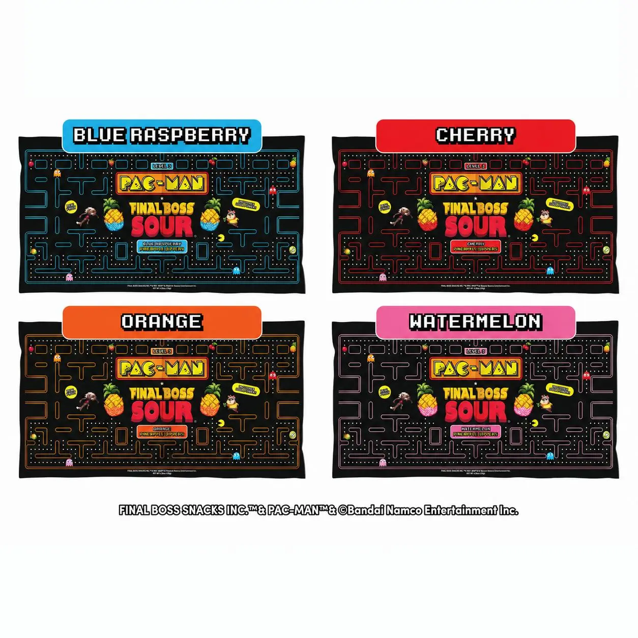 Pacman x Final Boss Sour: Pineapple Dippers (1 or 4 Pack) Extreme Sour Candy Sour Watermelon Flavor