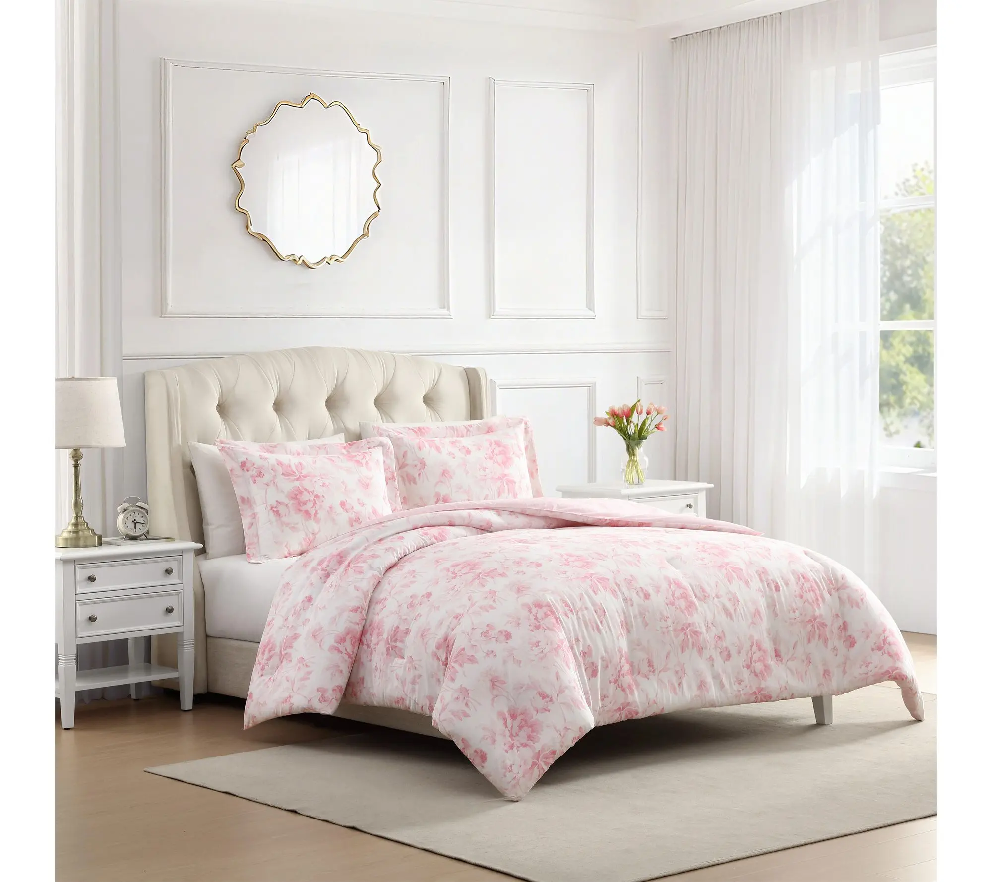 Laura Ashley Anja Textured Pink Cotton Twin Comforter Set