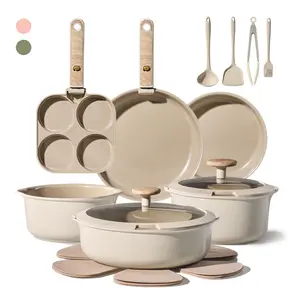 [Official] CAROTE 19Pcs Ceramic Cookware Set Nonstick with Detachable Handle, Dishwasher Safe, Easy Pouring Spout