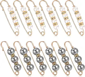 12 Pcs Pearl Brooch Pins,2 Styles Pearl Safety Pins,2 Size Fashion Pearls Pin for Clothes,for Women Clothing Dress Skirt Accessories(White & Gray)