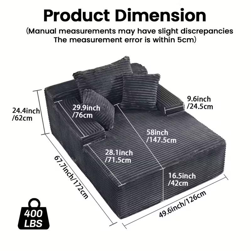 Oversized Chaise Lounge Chair Indoor, Corduroy Upholstered Boneless Sofa Bed, Deep Seat Sleeper Couch Reading Chairs,No Assembly Required,Cloud Sofas Couches for Living Room bedroom with 3 Pillows, Modern Reading Chair Oversized Chaise Lounge Chair Indoor, Corduroy Upholstered Boneless Sofa Bed, Deep Seat Sleeper Couch Reading Chairs,No Assembly Required,Cloud Sofas Couches for Living Room bedroom with 3 Pillows, Modern Reading Chair