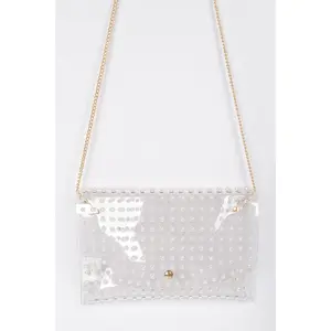 Faux Pearl Studded Transparent Envelope Clutch