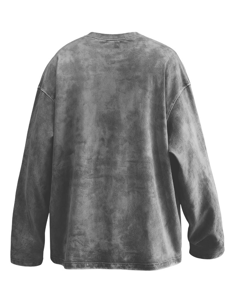 CCCMAI Men's Washed Cotton Round Neck Long Sleeve Tee, Loose Fit Casual Crew Neck T-shirt for Fall Winter, Men's Top for Daily Wear Menswear Soft Top's Streetwear Tshirt Crewneck