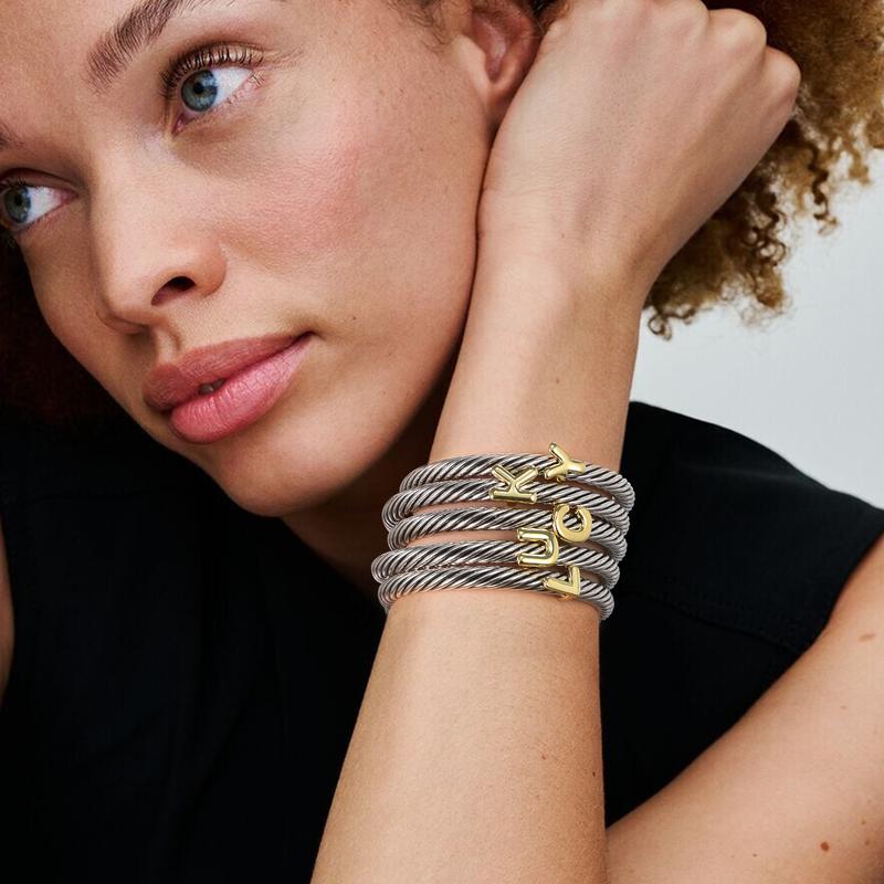 MYTYS 26 Initial Letter Cuff Bracelet Twisted Braided Opening Size Classic Cable Two-tone Design Women's Fashion Trendy Jewellery Accessories
