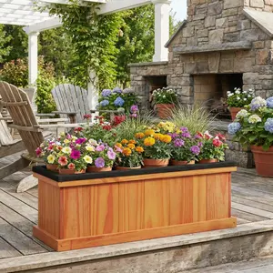 Spaco Wooden Raised Garden Bed with Drainage Holes & Liner, Solid Fir Wood Elevated Planter Box for Flowers & Vegetables